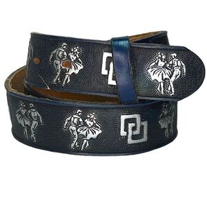 Vintage Leather Square-dancing Blue Silver Belt Unique Casual Western Dance